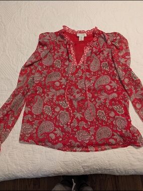 cupcakes & cashmere Red Paisley Tie-Front Peasant Blouse